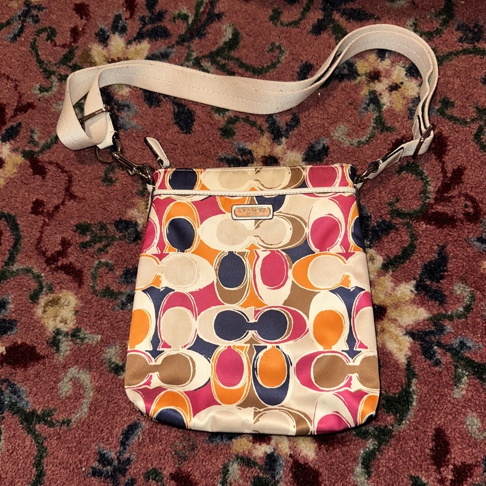 Y2K Coach Colorblock Signature Crossbody - Pink, Orange, Navy, Tan